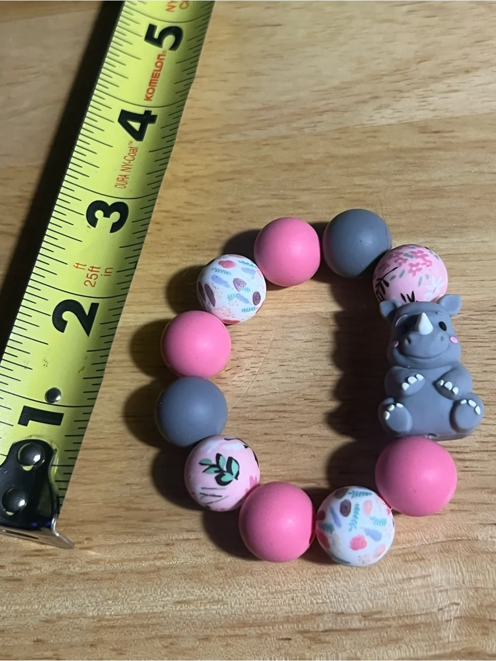 Pink & Gray Rhino Bead Stretch Bracelet for Kids B273